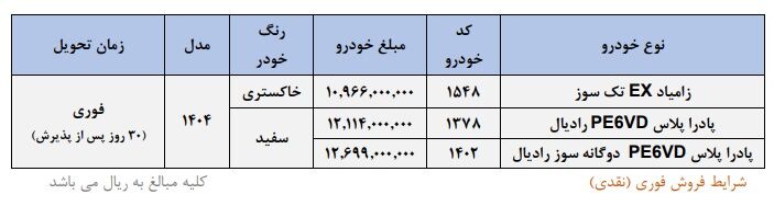 طرح فروش فوری وانت نیسان و پادراپلاس (دی 1404) شرایط فروش: