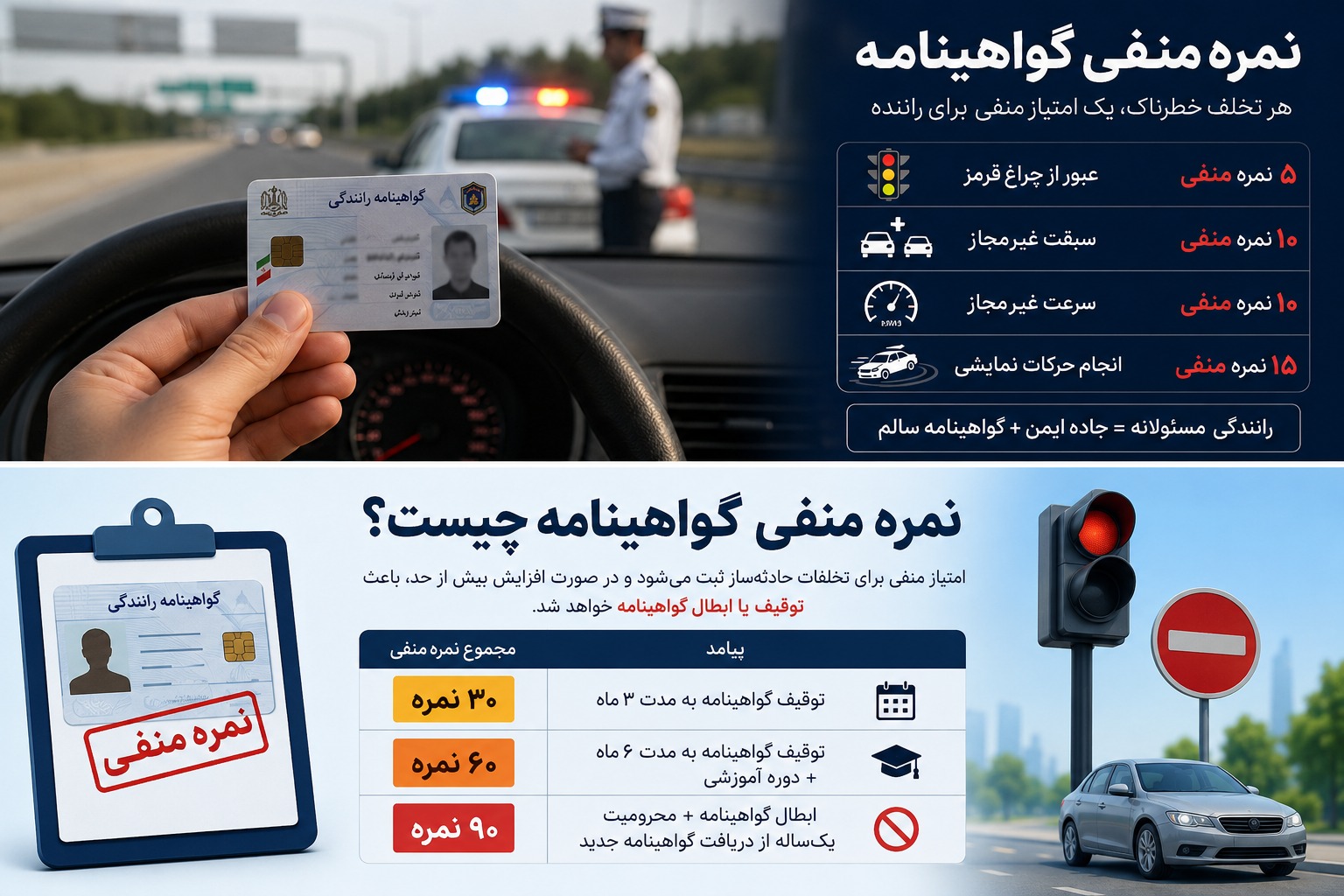 نمره منفی گواهینامه چیست؟ راهنمای کامل امتیاز منفی رانندگی نمره منفی گواهینامه چیست