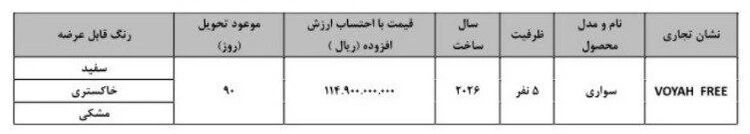 بخشنامه جدید فروش خودرو وویا فری 2026 (مرداد 1405) شرایط فروش: